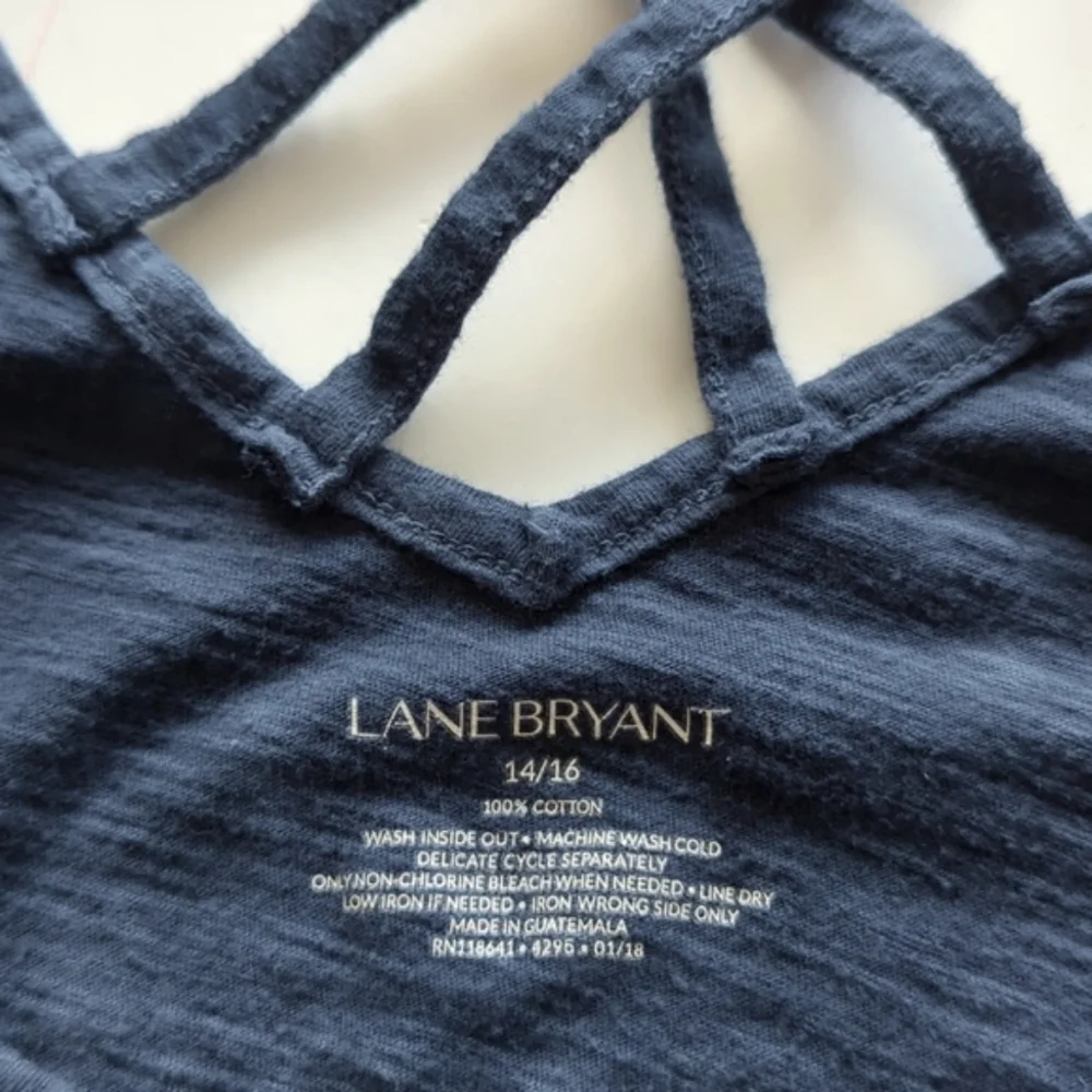 Lane Bryant Blue & White Tie Dyed Strappy T Shirt Top Size 14/16 - Picture 6 of 6